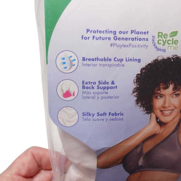 Playtex Full Figure 18 Hour Sleek & Smooth Wireless Bra Sz 44D White 4803 - Picture 10 of 10